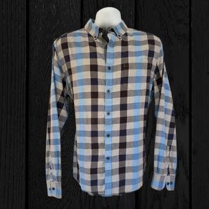 Kenneth Cole Reaction Flannel Blue Plaid Shirt Men’s Large – Soft Cotton Blend!